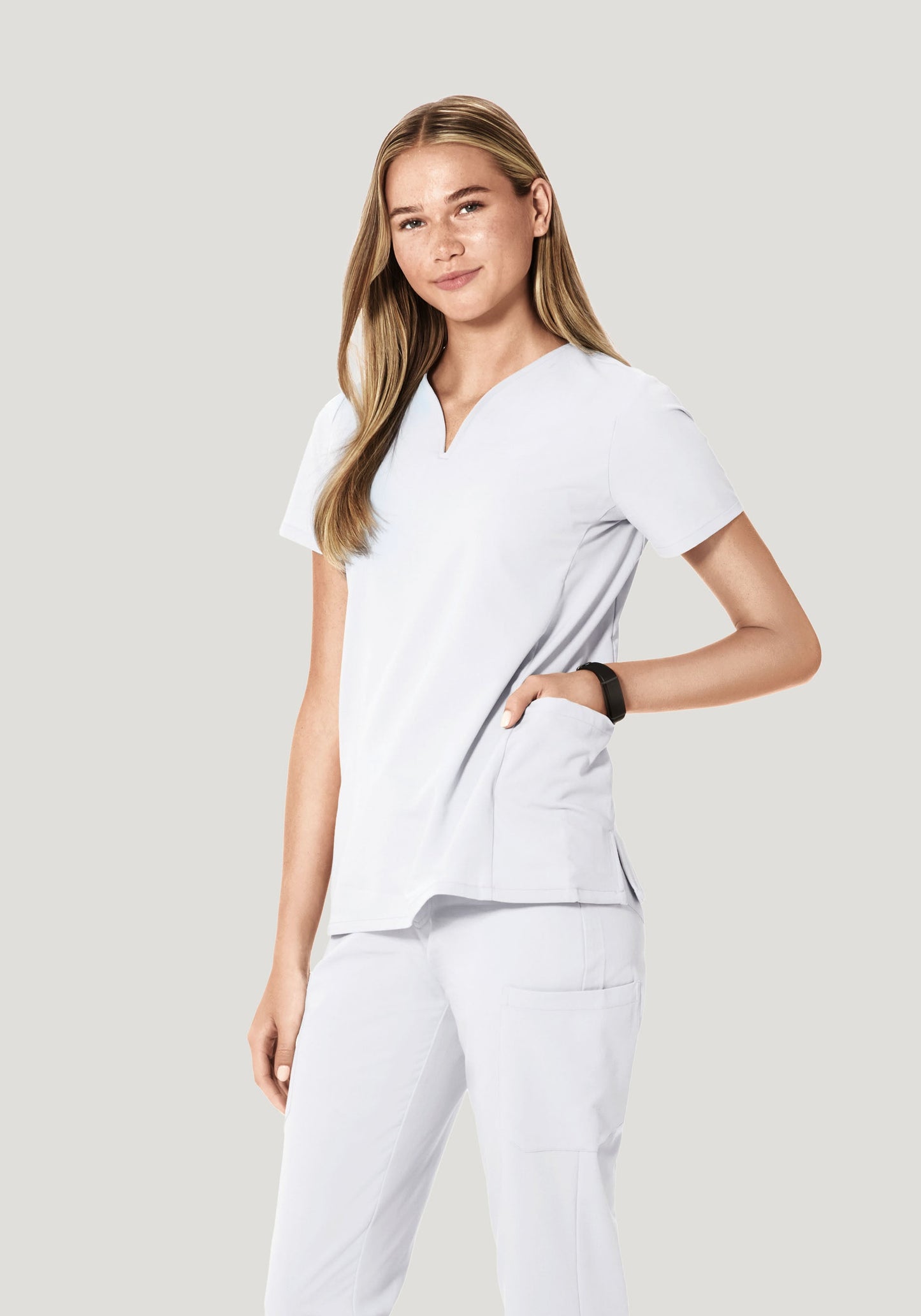 Curved V-Neck Top White