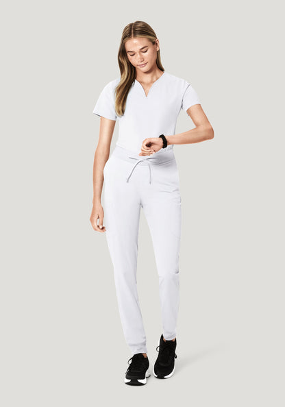 Curved V-Neck Top White