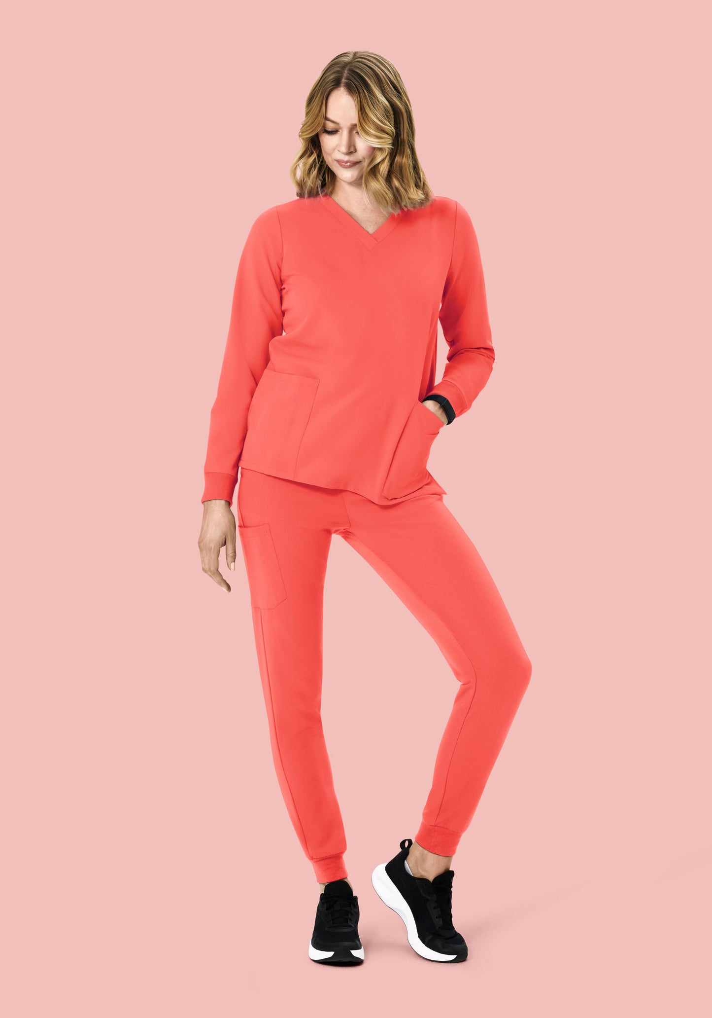 Long Sleeve 6 Pocket Top Sunkissed Coral