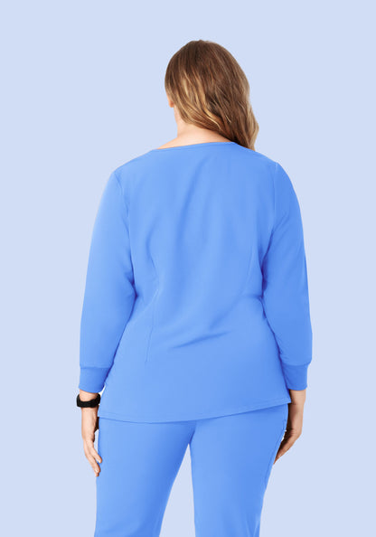 Long Sleeve Notch Neck Top Ceil Blue