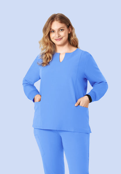 Long Sleeve Notch Neck Top Ceil Blue