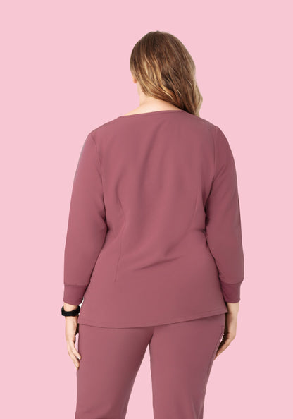 Long Sleeve Notch Neck Top Mauve