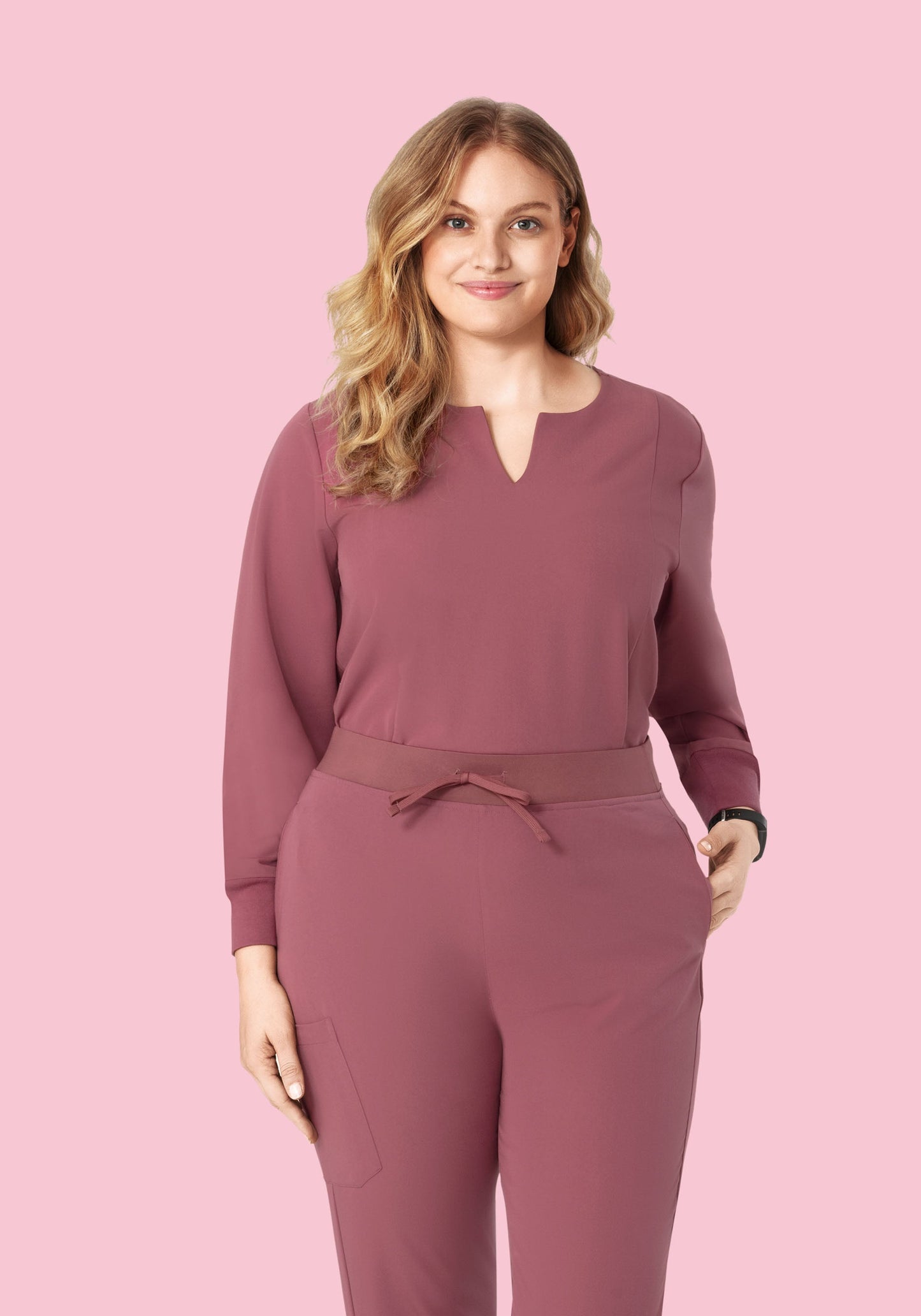 Long Sleeve Notch Neck Top Mauve