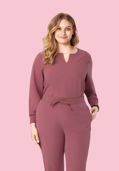 Long Sleeve Notch Neck Top Mauve