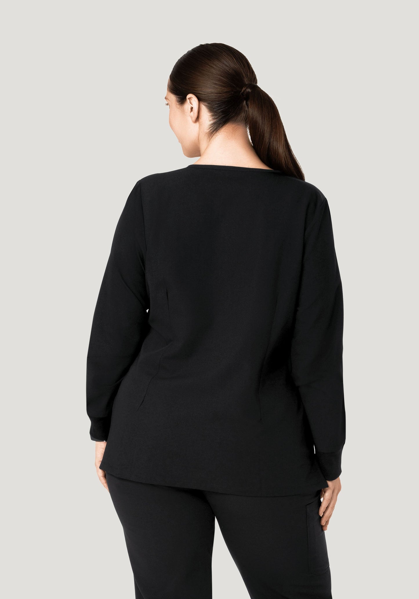 Long Sleeve Notch Neck Top Black