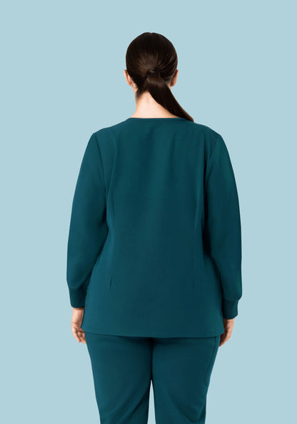 Long Sleeve Notch Neck Top Caribbean Blue