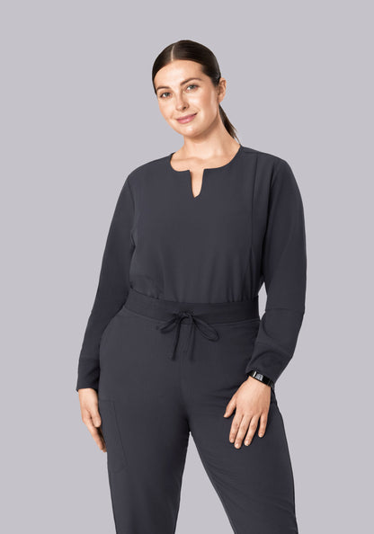 Long Sleeve Notch Neck Top Pewter