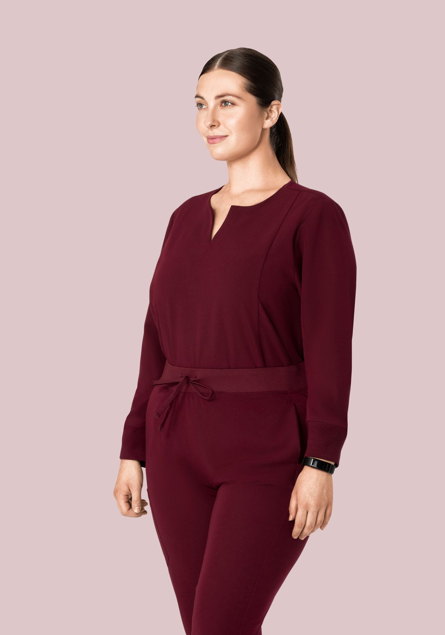 Long Sleeve Notch Neck Top Wine