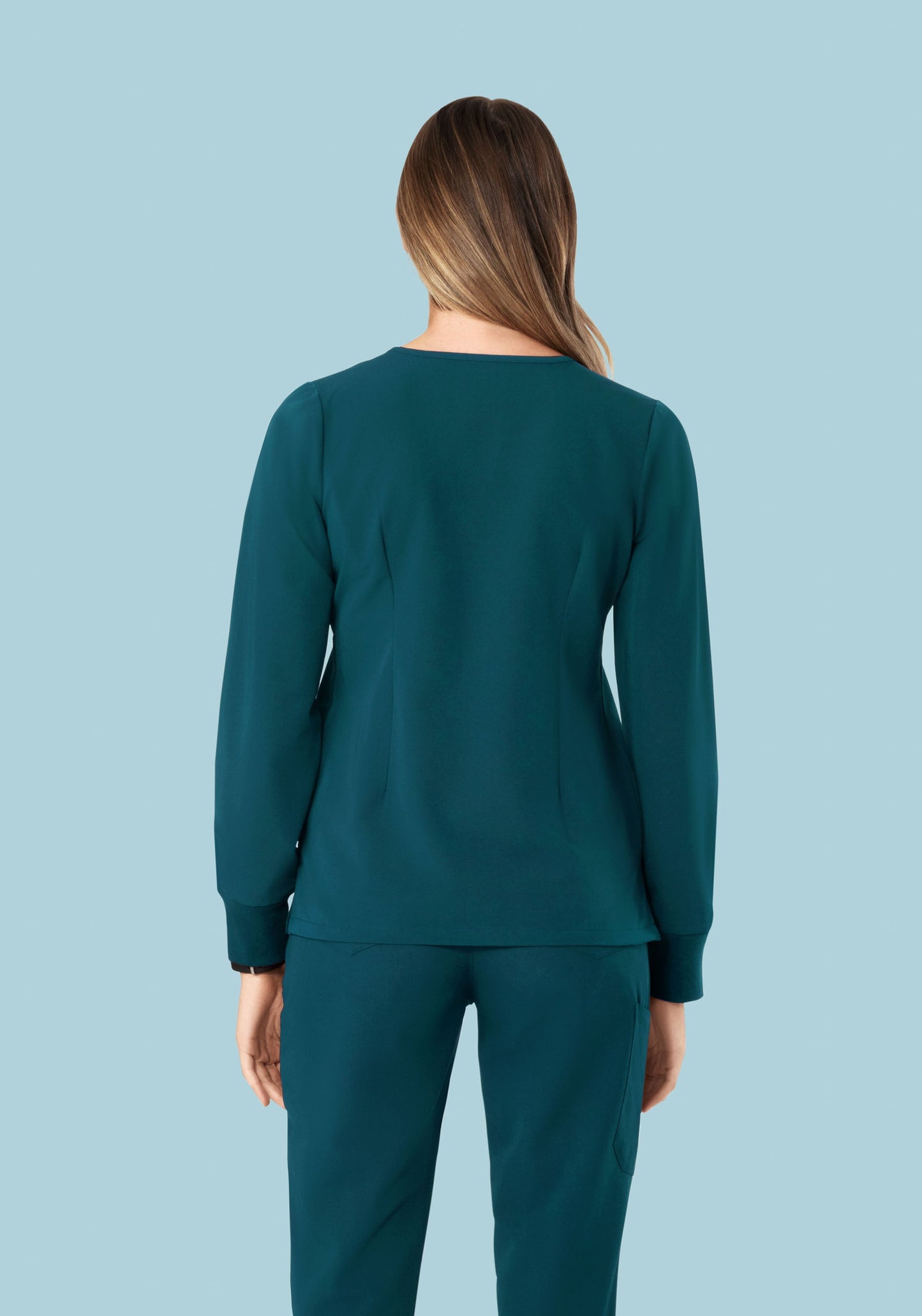 Long Sleeve Notch Neck Top Caribbean Blue