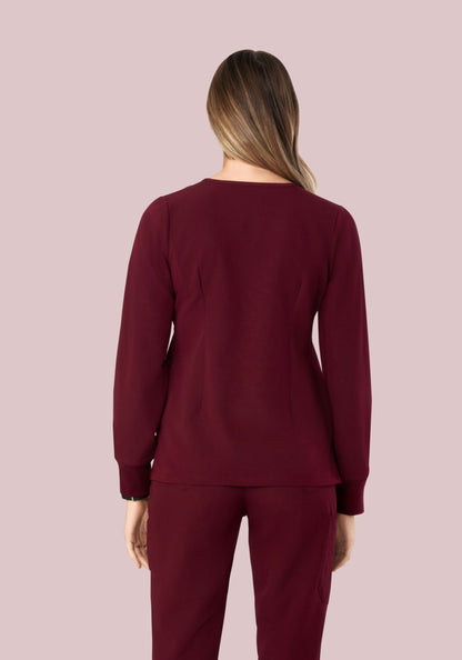Long Sleeve Notch Neck Top Wine
