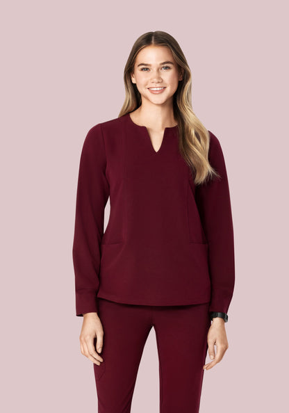 Long Sleeve Notch Neck Top Wine