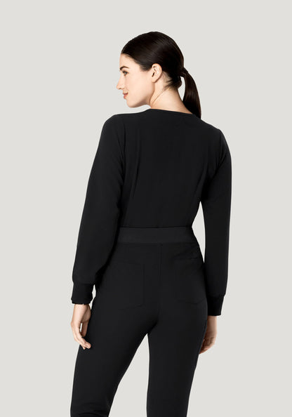 Long Sleeve Notch Neck Top Black