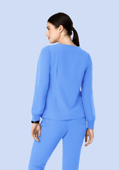 Long Sleeve Notch Neck Top Ceil Blue