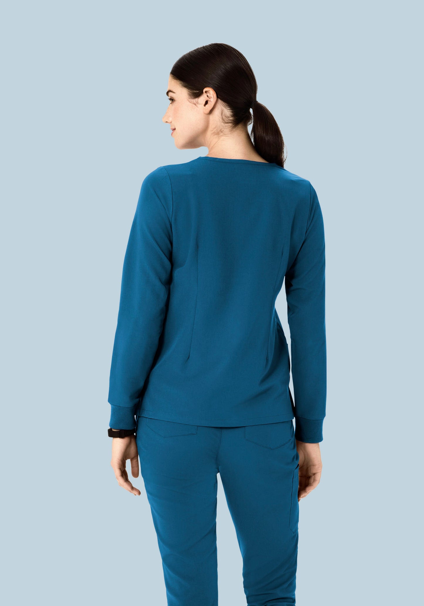 Long Sleeve Notch Neck Top Harbor Blue