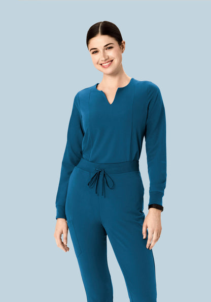 Long Sleeve Notch Neck Top Harbor Blue