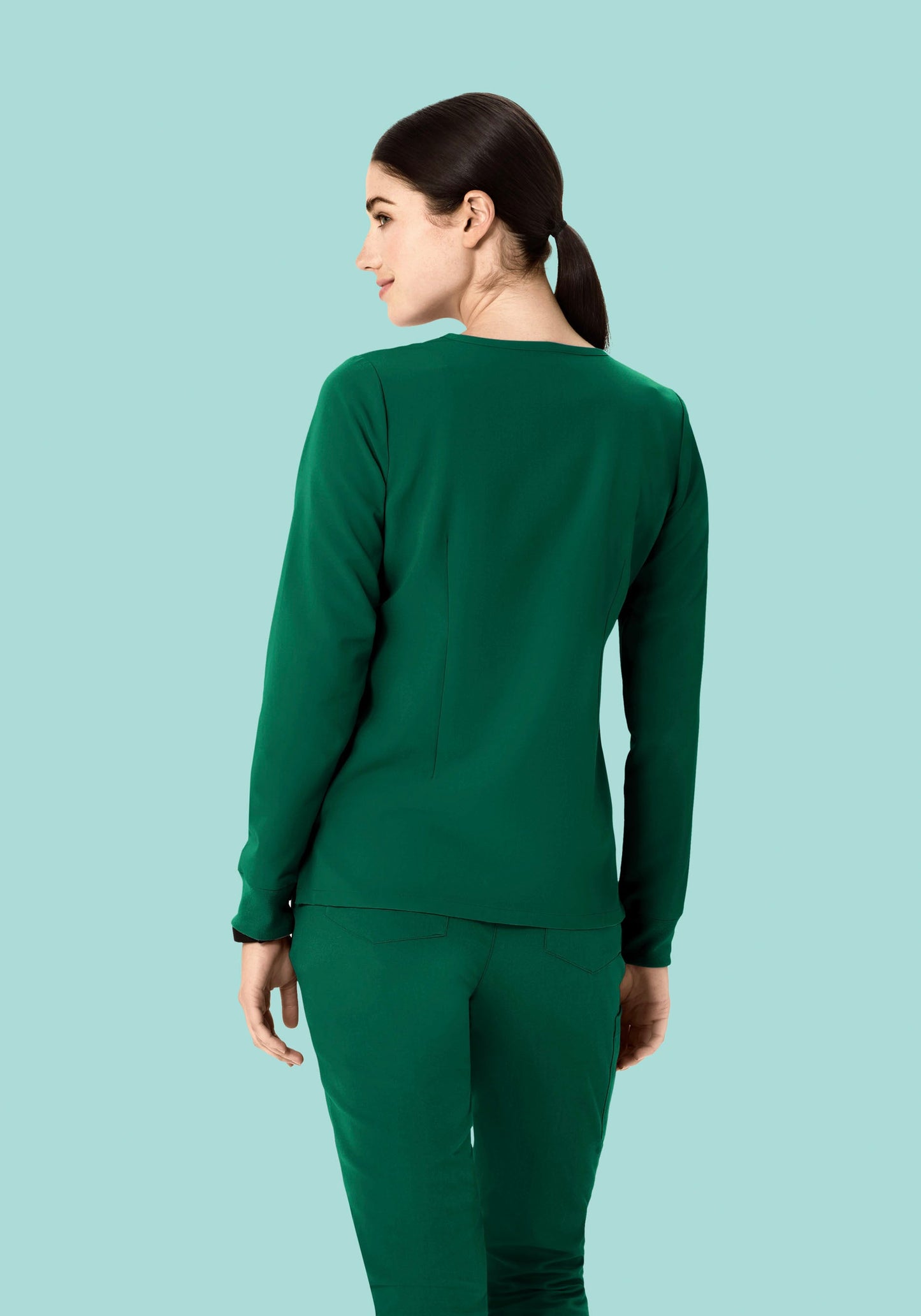 Long Sleeve Notch Neck Top Hunter Green
