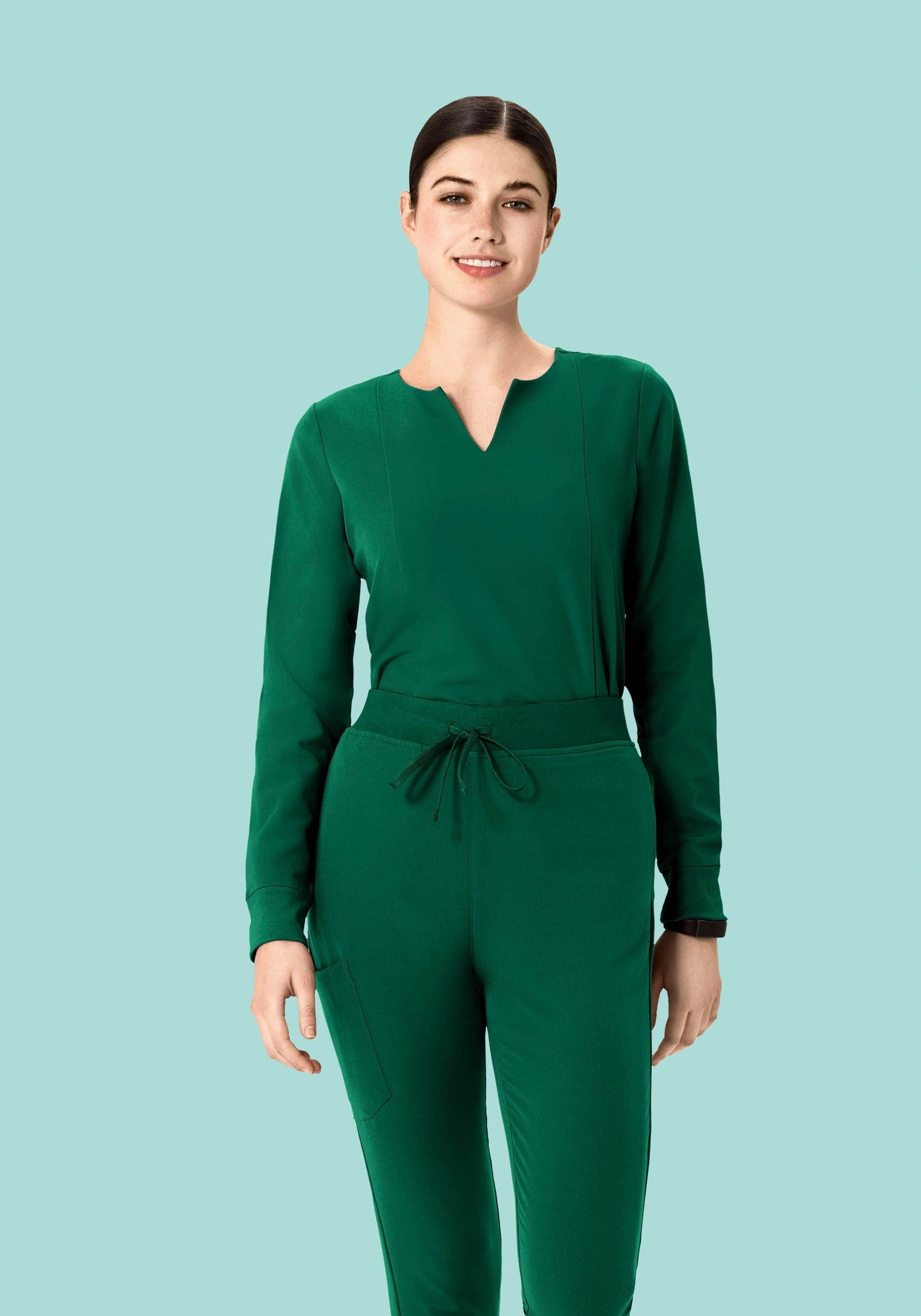 Long Sleeve Notch Neck Top Hunter Green