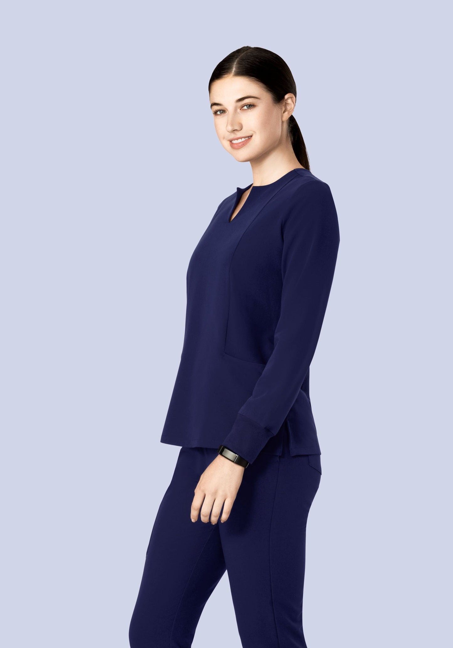 Long Sleeve Notch Neck Top Navy