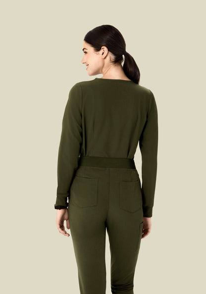 Long Sleeve Notch Neck Top Olive