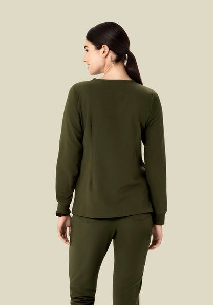 Long Sleeve Notch Neck Top Olive