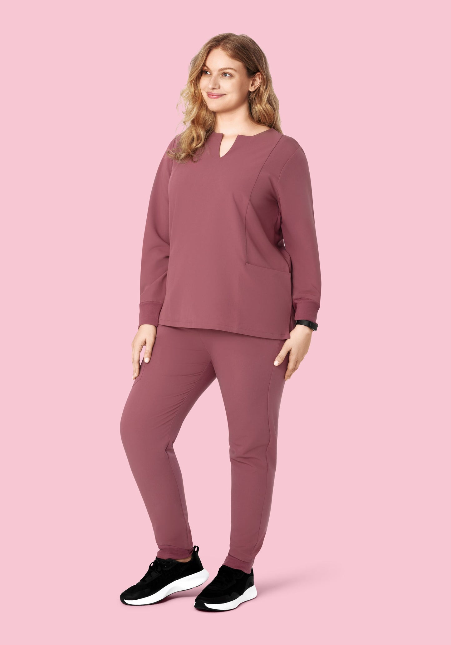 Long Sleeve Notch Neck Top Mauve