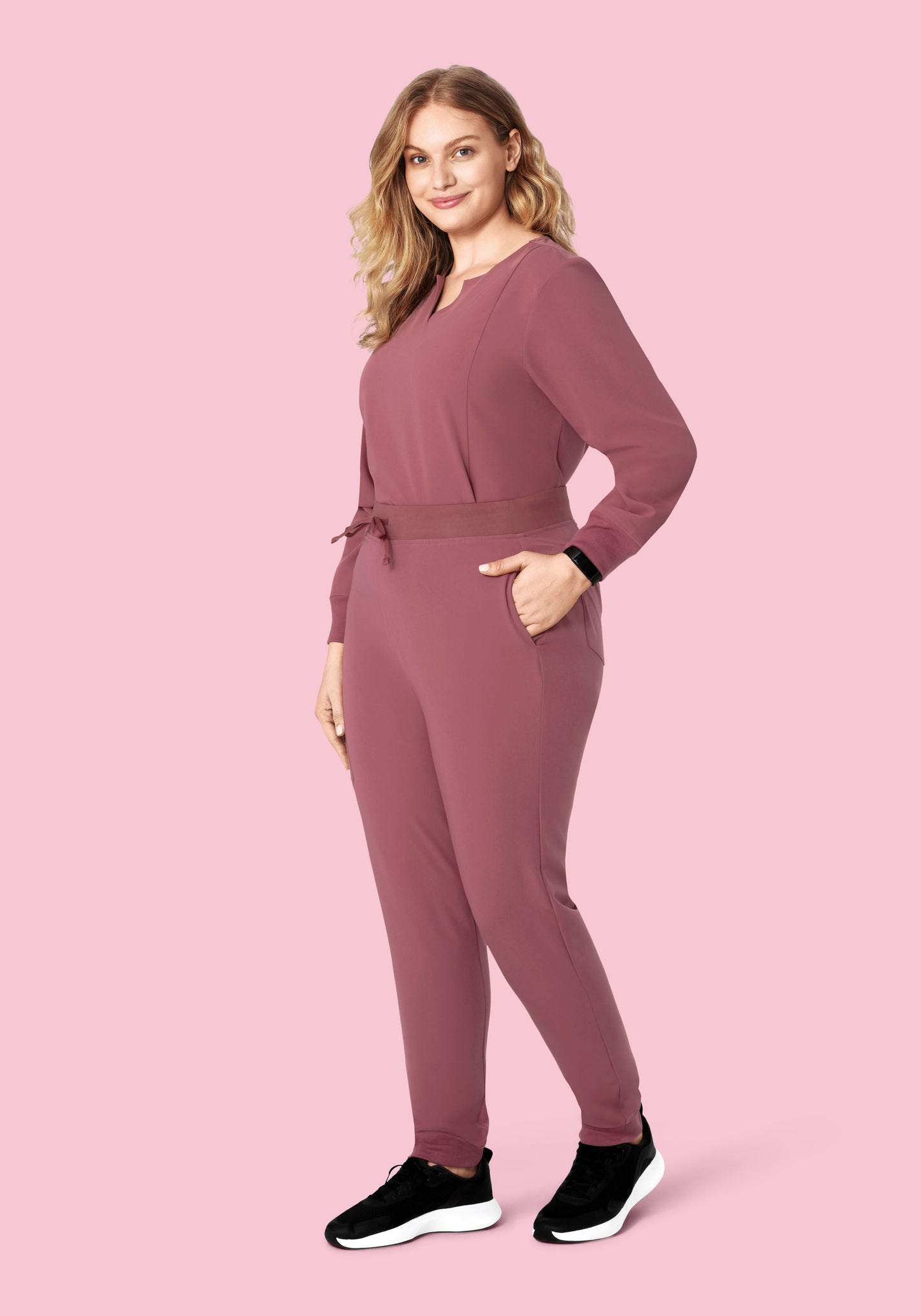 Long Sleeve Notch Neck Top Mauve
