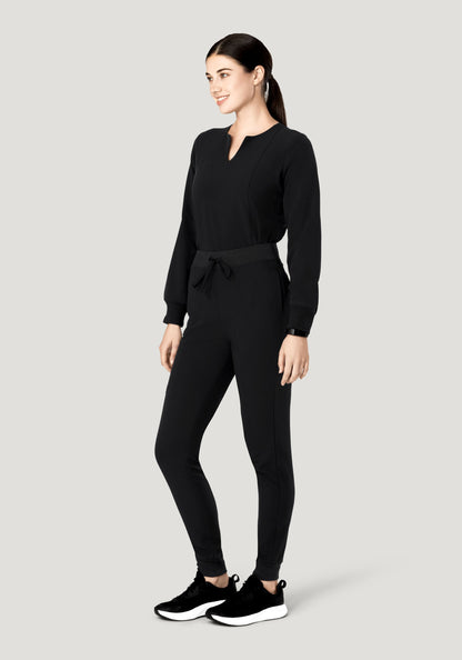 Long Sleeve Notch Neck Top Black