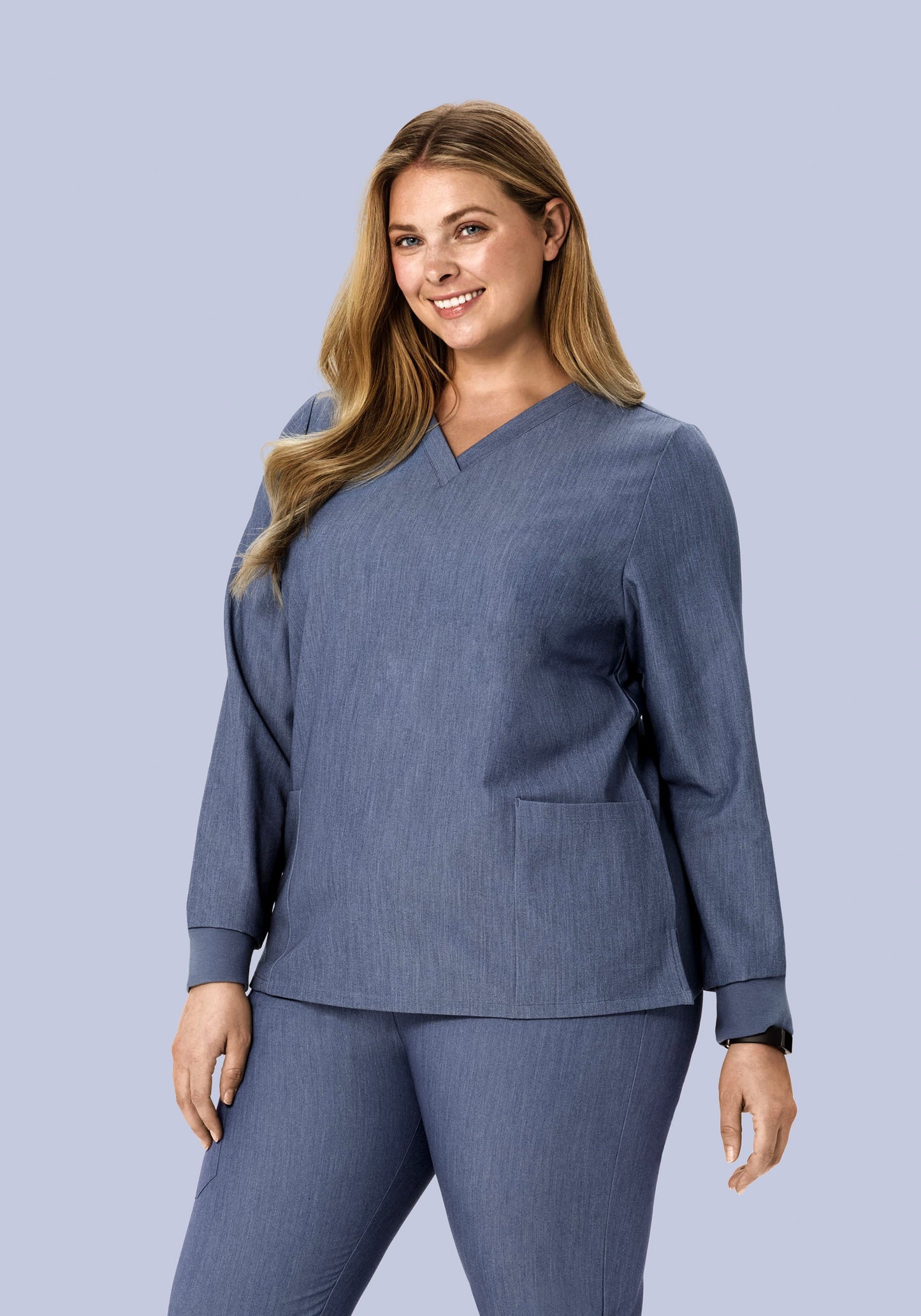 Long Sleeve 6 Pocket Top Heather Denim