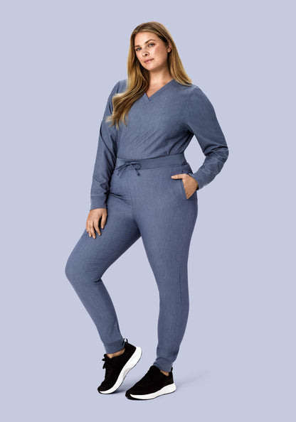 Long Sleeve 6 Pocket Top Heather Denim