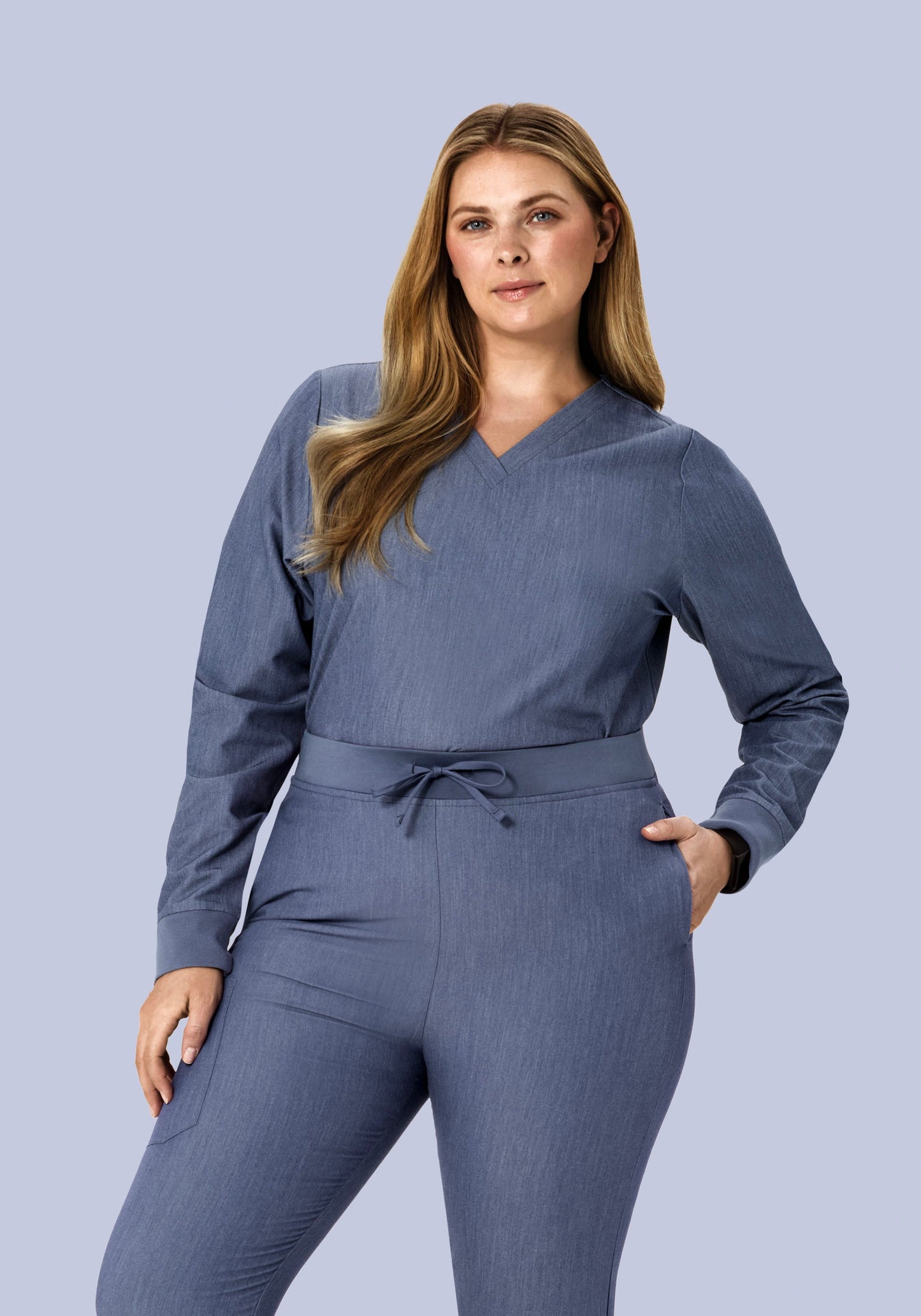 Long Sleeve 6 Pocket Top Heather Denim