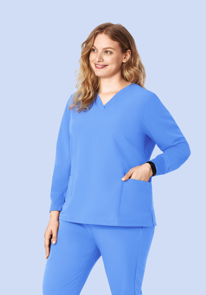 Long Sleeve 6 Pocket Top Ceil Blue