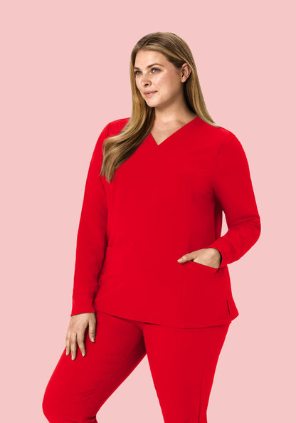 Long Sleeve 6 Pocket Top Candy Red
