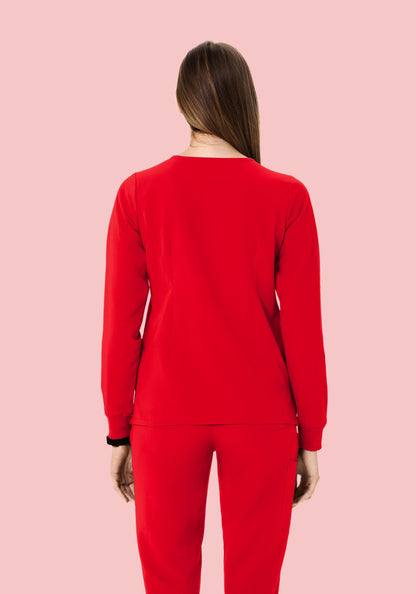 Long Sleeve 6 Pocket Top Candy Red