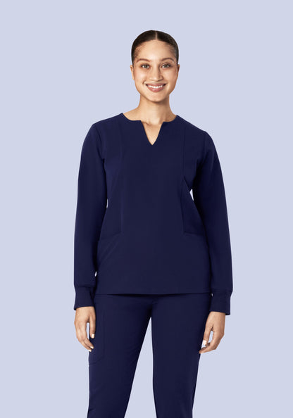 Long Sleeve Notch Neck Top Navy