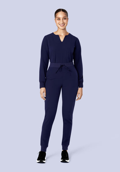 Long Sleeve Notch Neck Top Navy
