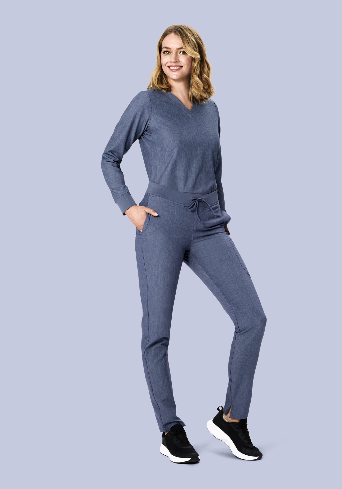 Long Sleeve 6 Pocket Top Heather Denim