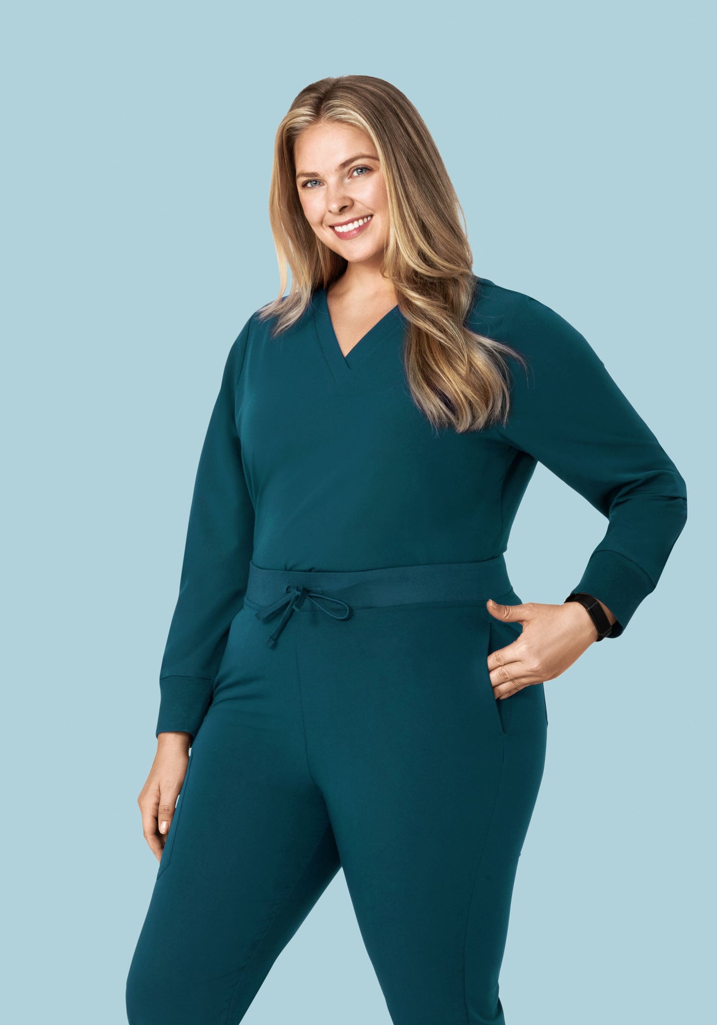 Long Sleeve 6 Pocket Top Caribbean Blue