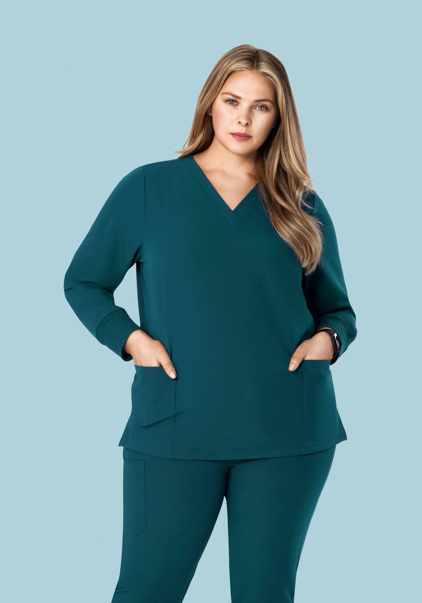 Long Sleeve 6 Pocket Top Caribbean Blue