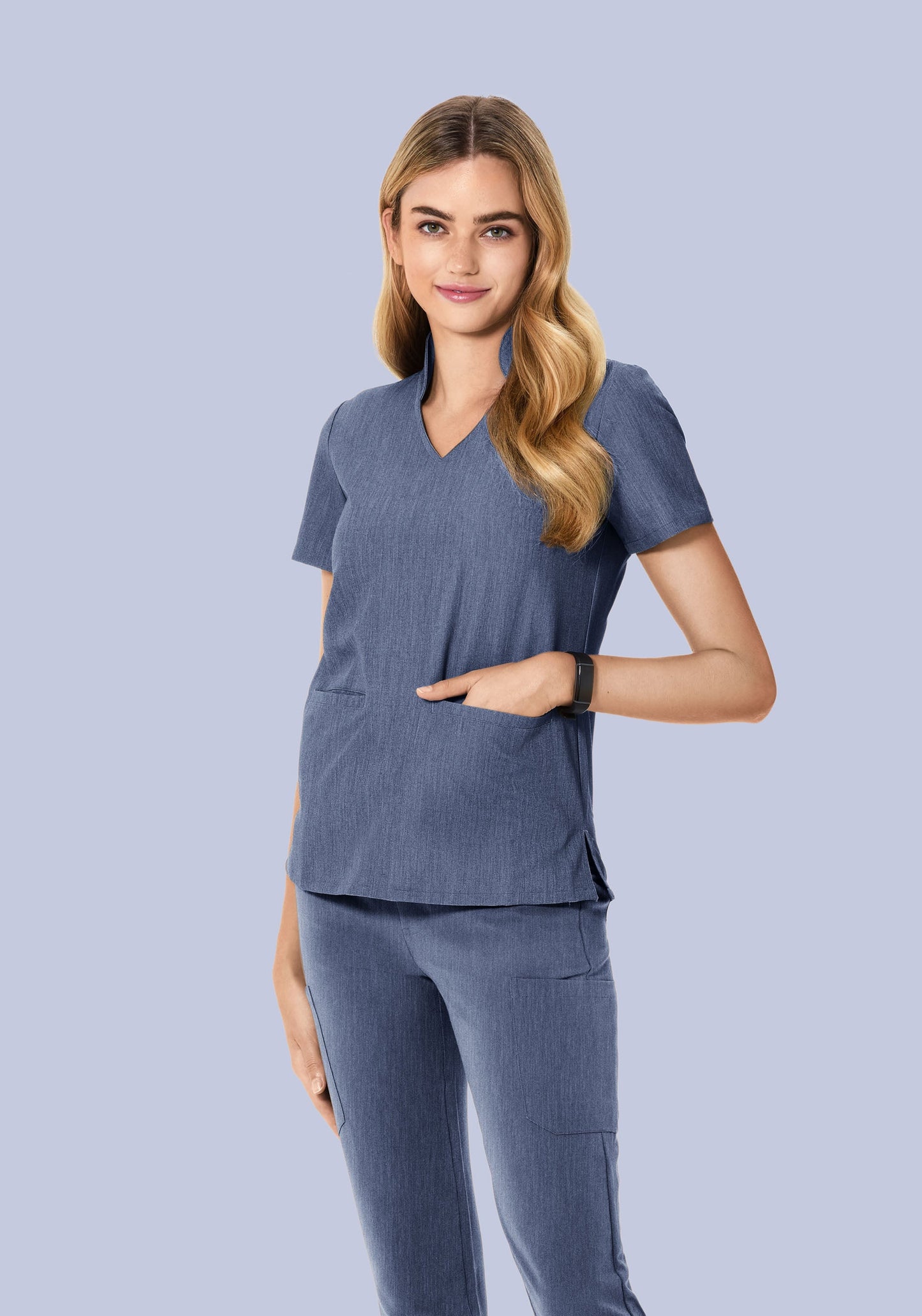 Multi Wear Collar Top Heather Denim