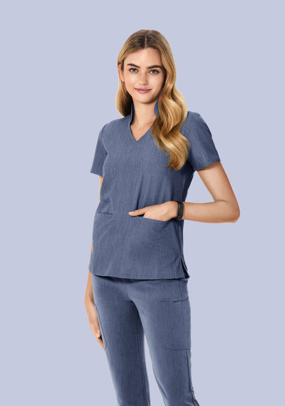Multi Wear Collar Top Heather Denim