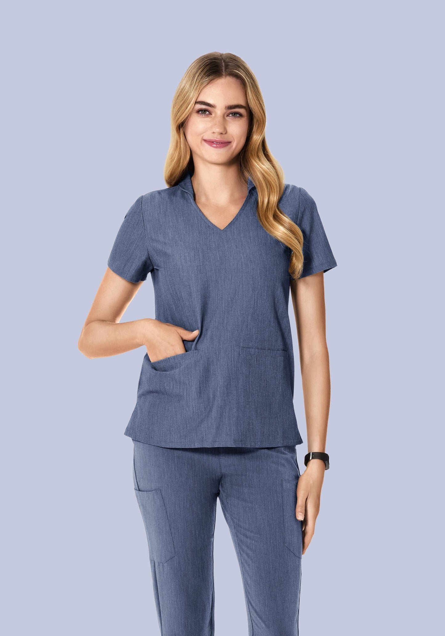 Multi Wear Collar Top Heather Denim