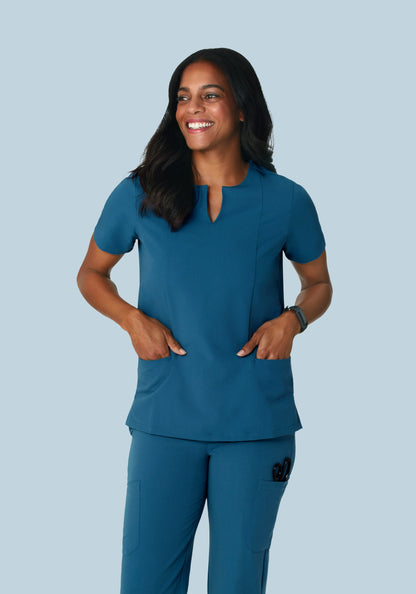 5 Pocket Notch Neck Top Harbor Blue