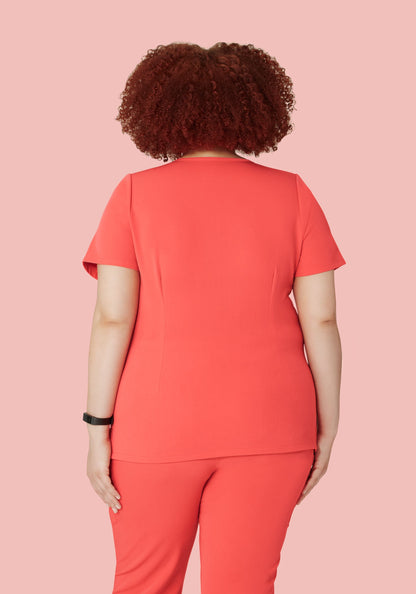 5 Pocket Notch Neck Top Sunkissed Coral