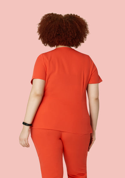 5 Pocket Notch Neck Top Sunset Orange