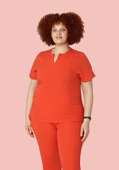 5 Pocket Notch Neck Top Sunset Orange