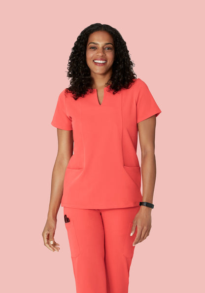 5 Pocket Notch Neck Top Sunkissed Coral
