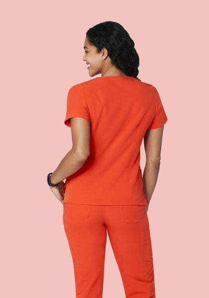 5 Pocket Notch Neck Top Sunset Orange