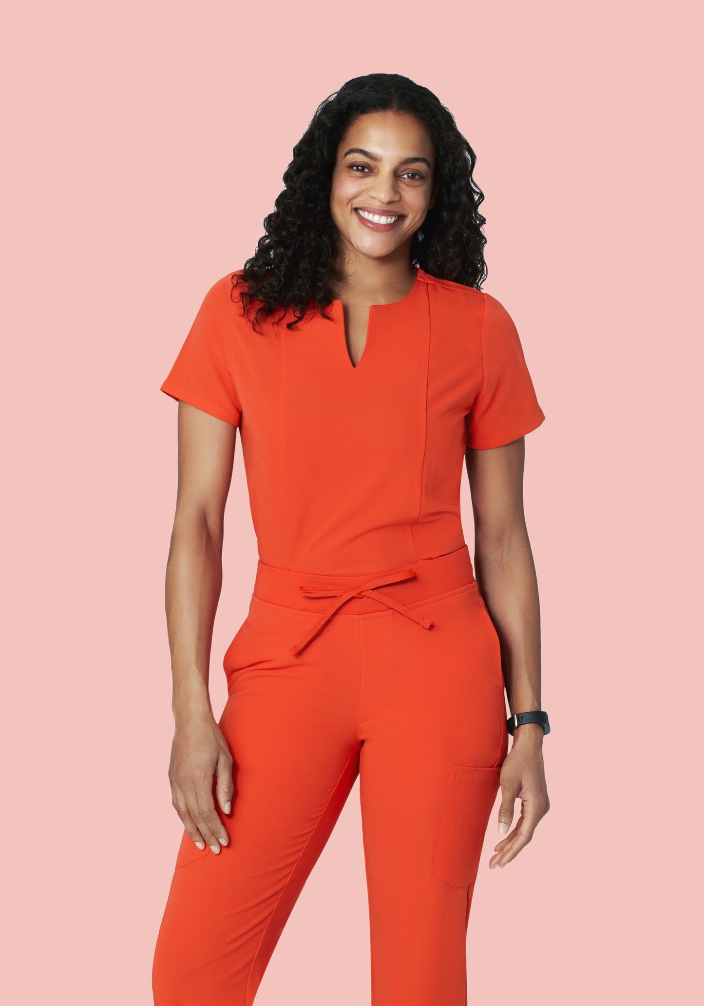 5 Pocket Notch Neck Top Sunset Orange