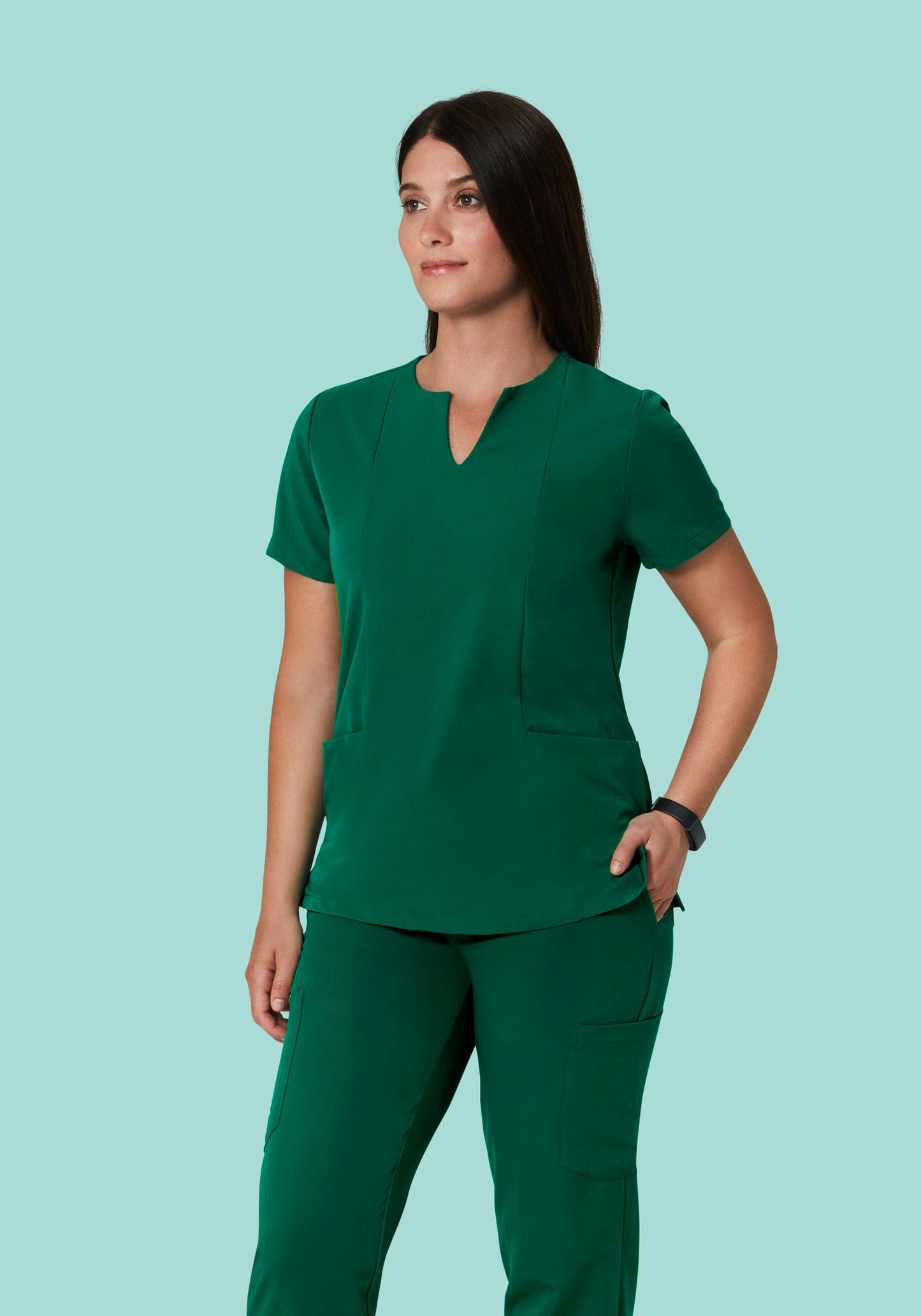 5 Pocket Notch Neck Top Hunter Green