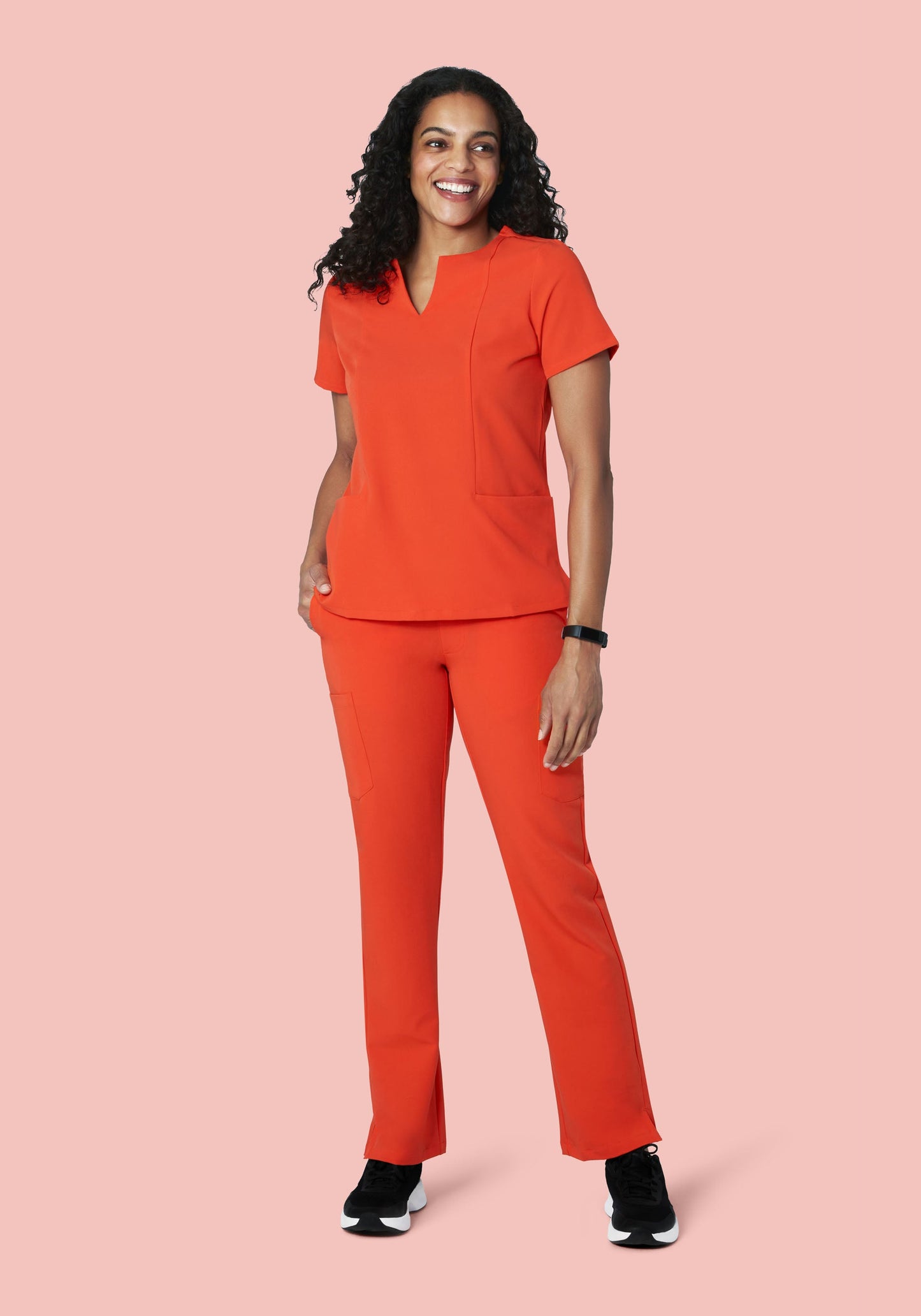 5 Pocket Notch Neck Top Sunset Orange